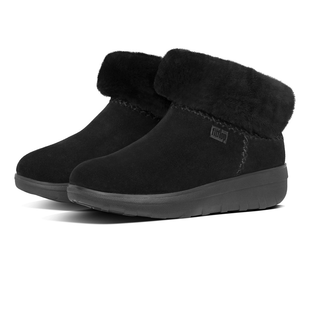 Fitflop Womens Boots - Mukluk Shorty Shearling Lined Suede Ankle - Black - 126-DBESMZ
